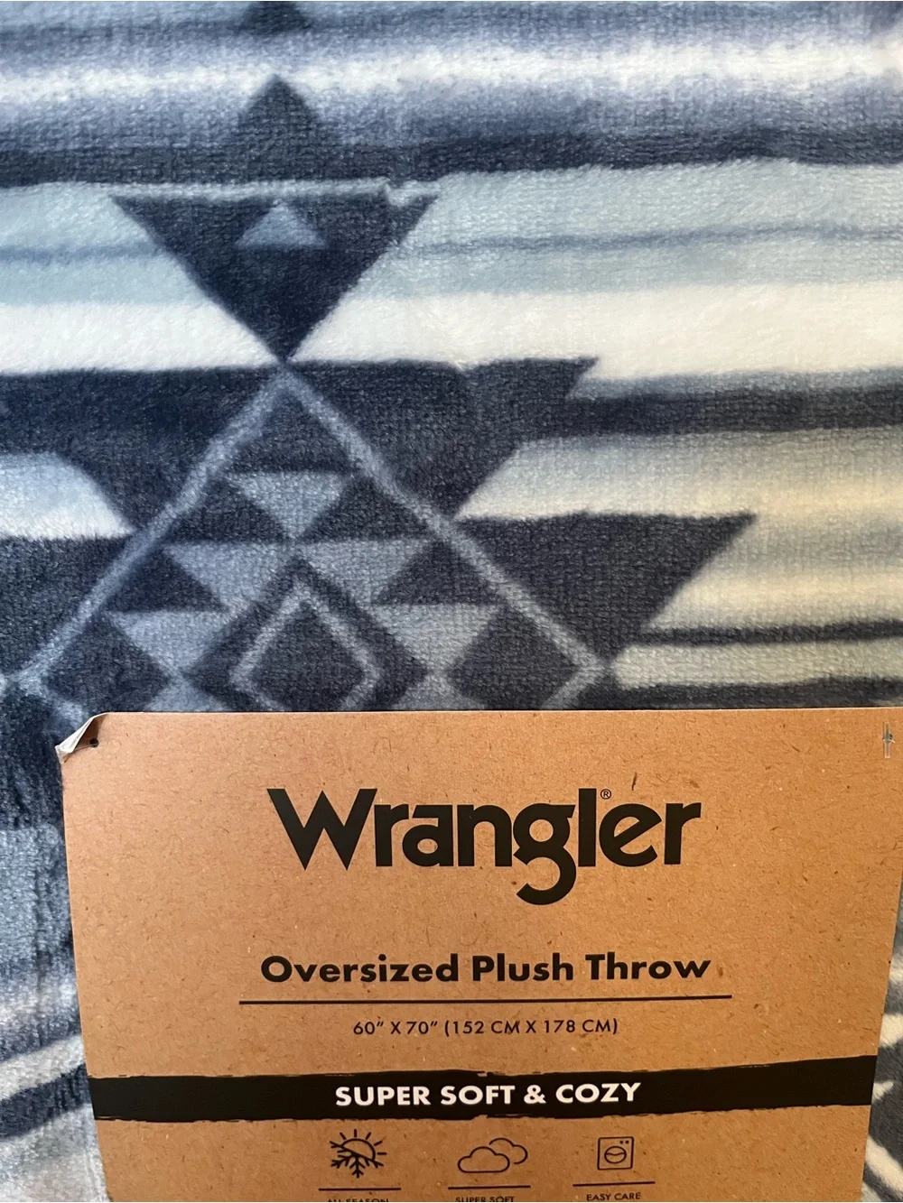 Wrangler Oversized Plush Throw Blanket  Blue Aztec Pattern